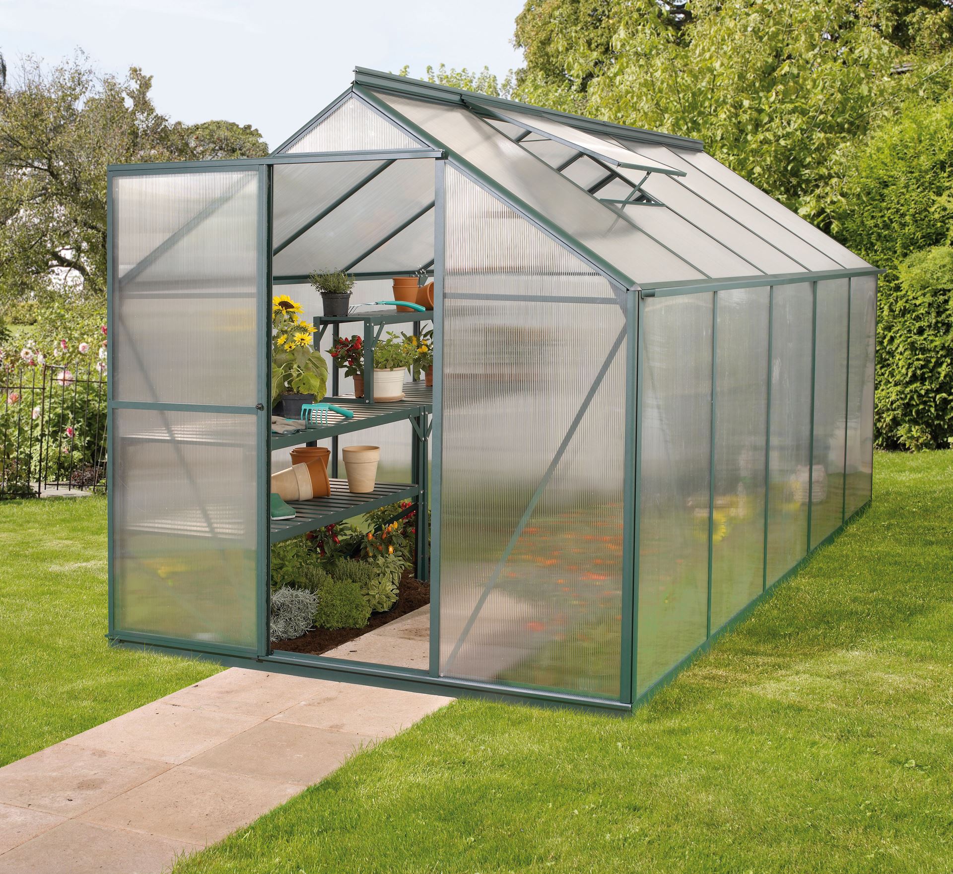Vitavia Triton serre - 6,2m² - met 6 mm polycarbonaat - Donkergroen afbeelding