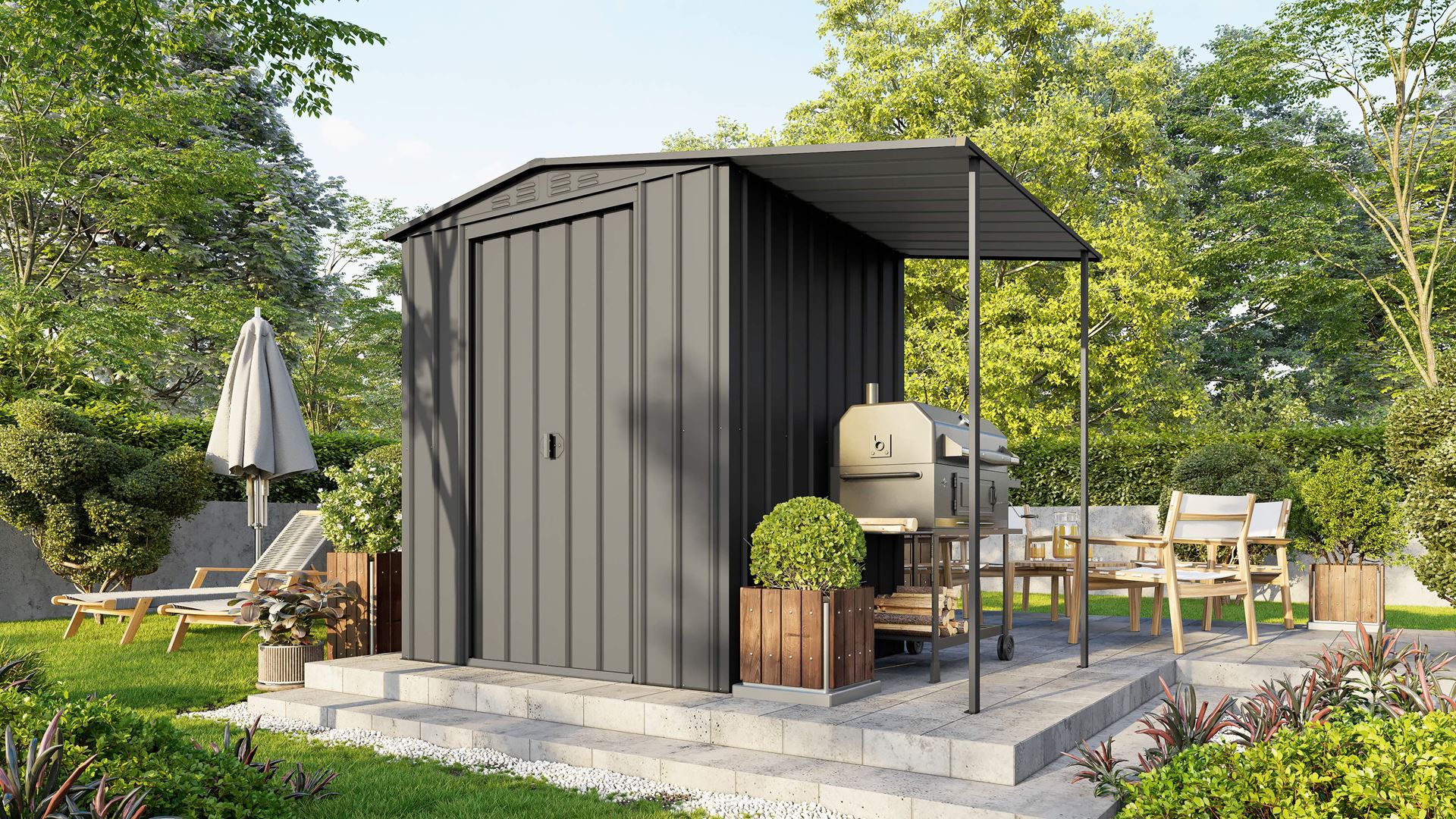 Vitavia tuinberging Dream 65 - Antraciet - Uitbreiding met plat dak - Metalen tuinberging - L171 x B144 x H193 cm afbeelding