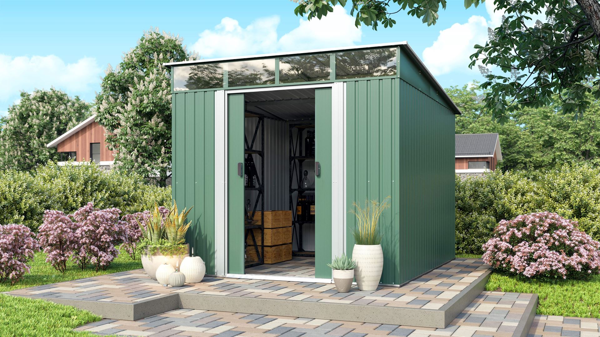 Vitavia Tuinberging Lübeck 89 - dennegroen/weiß - Tuinberging metaal L224 x B267 x H203cm afbeelding