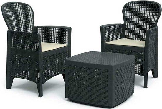 Pro-Garden tuinset'Florence'antraciet 5 delig: 2 stoelen + bijzet tafel + 2 stoelkussens afbeelding
