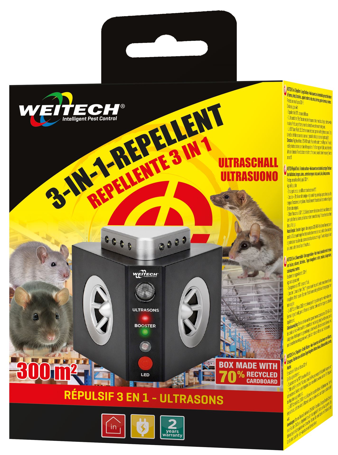 Weitech WK0311 3-in-1 Knaagdierverjager - 240° bereik - Ultrasoon - Compact design
