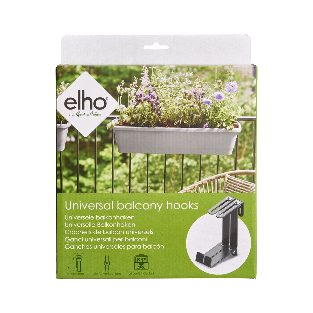 elho Universele Balkonhaken Metaal - Living black (Zwart) - L 14 x B 3 x H 0 cm - Balkon, Ideaal voor buitenpotten afbeelding