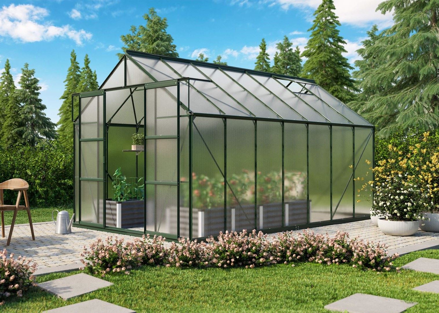 Vitavia Uranus serre - 11,5m² - met 6 mm polycarbonaat - Donkergroen afbeelding