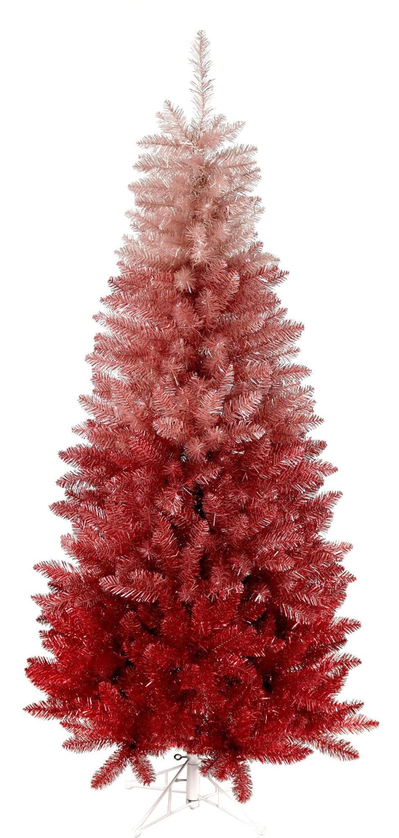 Vegas Red Pink kunstkerstboom - 213 cm - ombre roze/rood -Ø 91 cm - 981 tips - metalen voet afbeelding