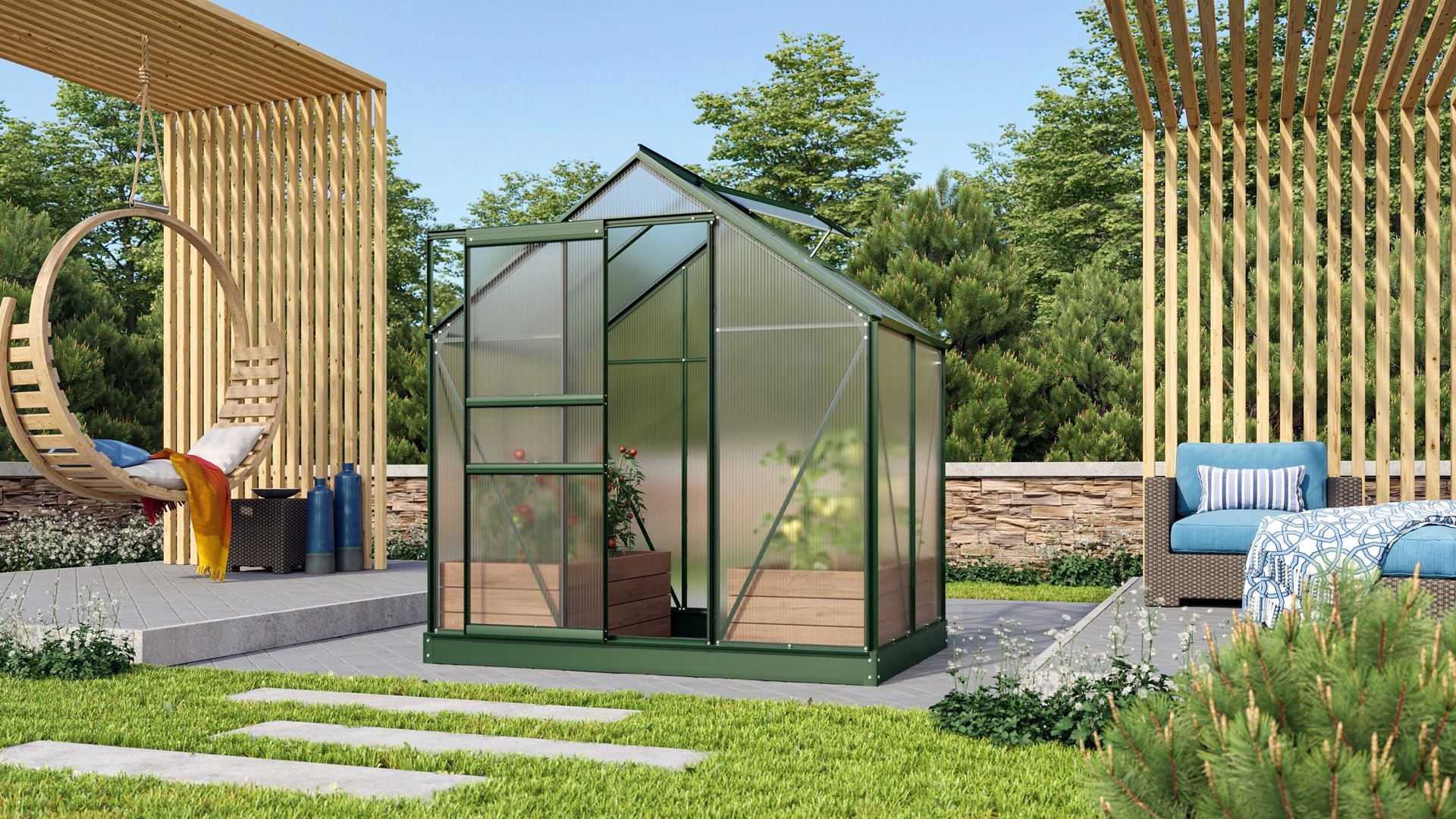 Vitavia Venus serre - 2,5m² - met 4 mm polycarbonaat - Donkergroen afbeelding