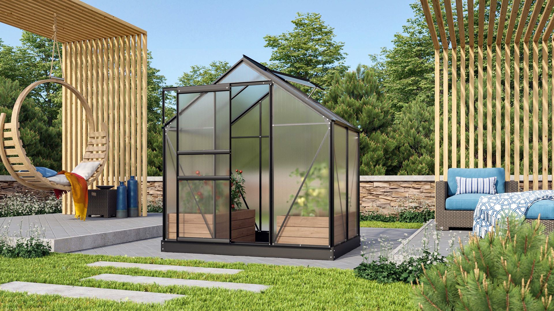 Vitavia Venus serre - 2,5m² - met 4 mm polycarbonaat - Zwart afbeelding