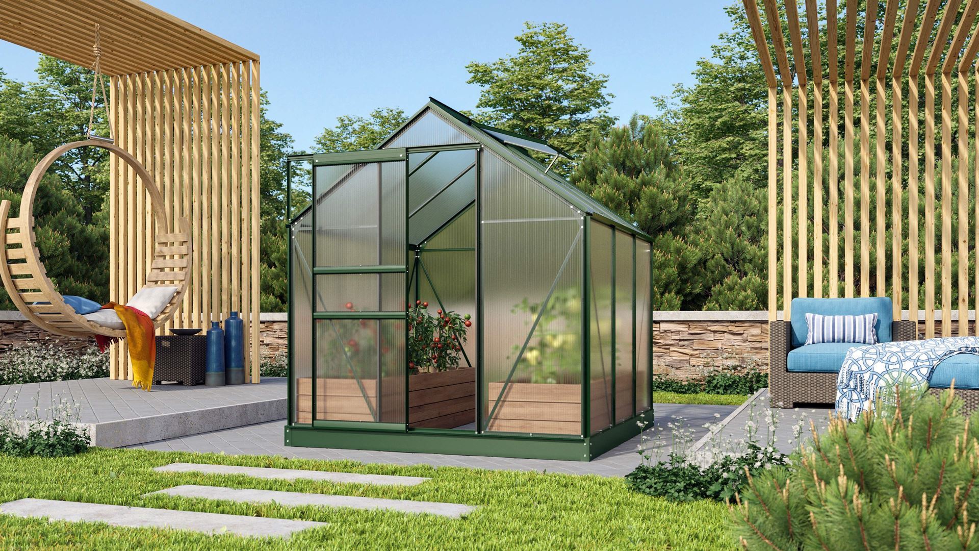 Vitavia Venus serre - 3,8m² - met 4 mm polycarbonaat - Donkergroen afbeelding