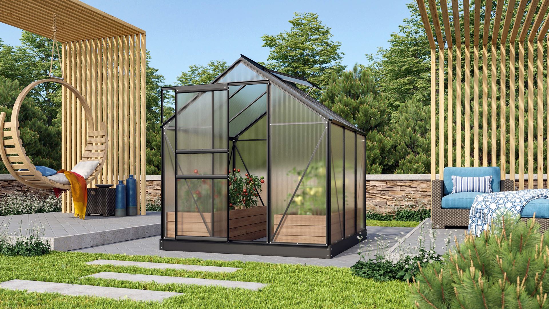 Vitavia Venus serre - 3,8m² - met 6 mm polycarbonaat - Zwart afbeelding