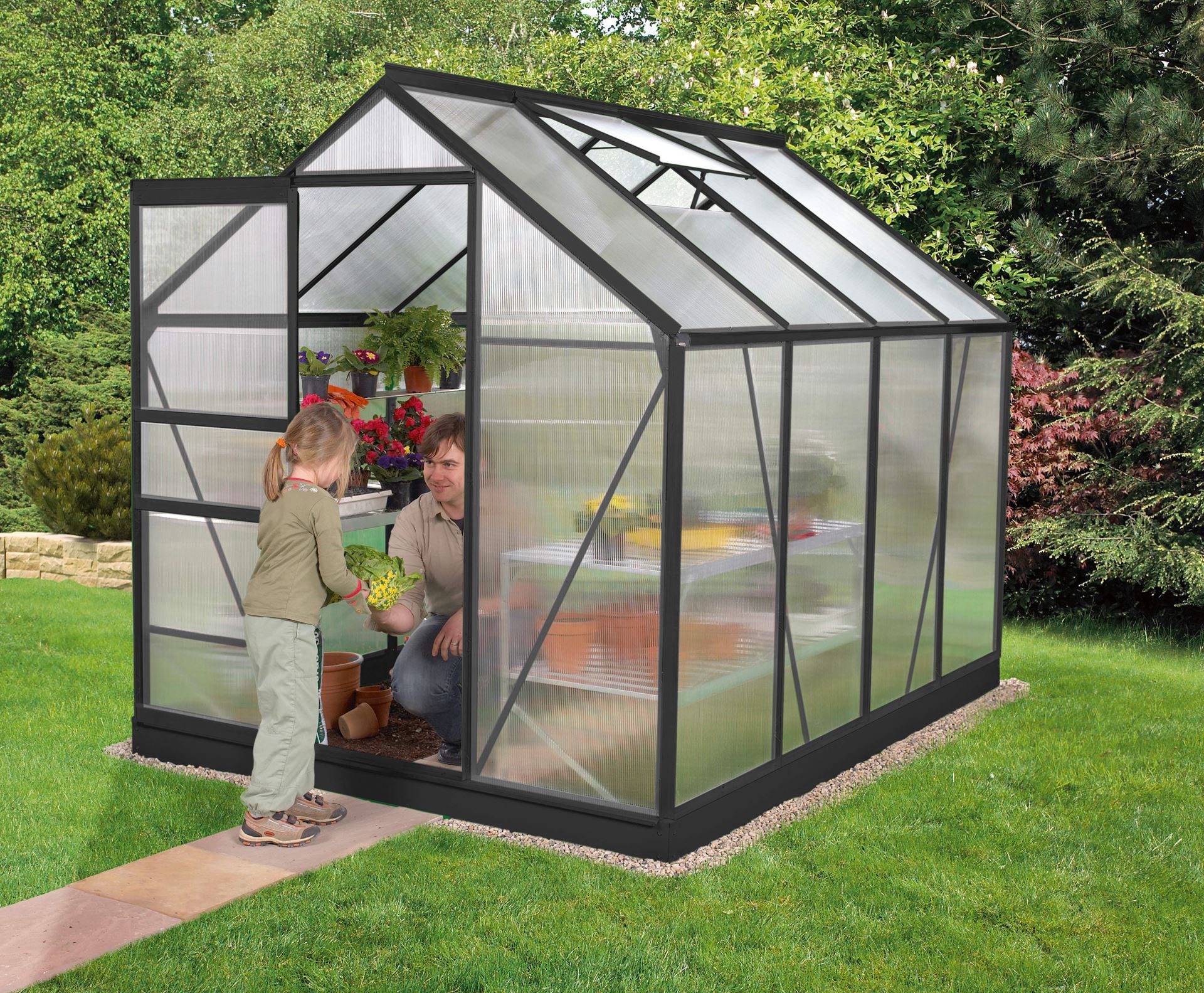 Vitavia Venus serre - 5m² - met 4 mm polycarbonaat - Zwart afbeelding