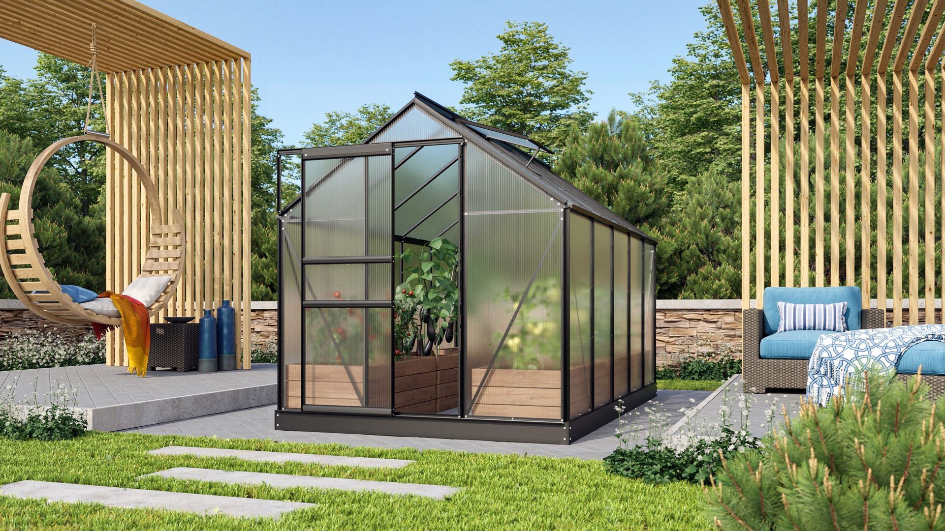 Vitavia Venus serre - 6,2m² - met 6 mm polycarbonaat - Zwart afbeelding