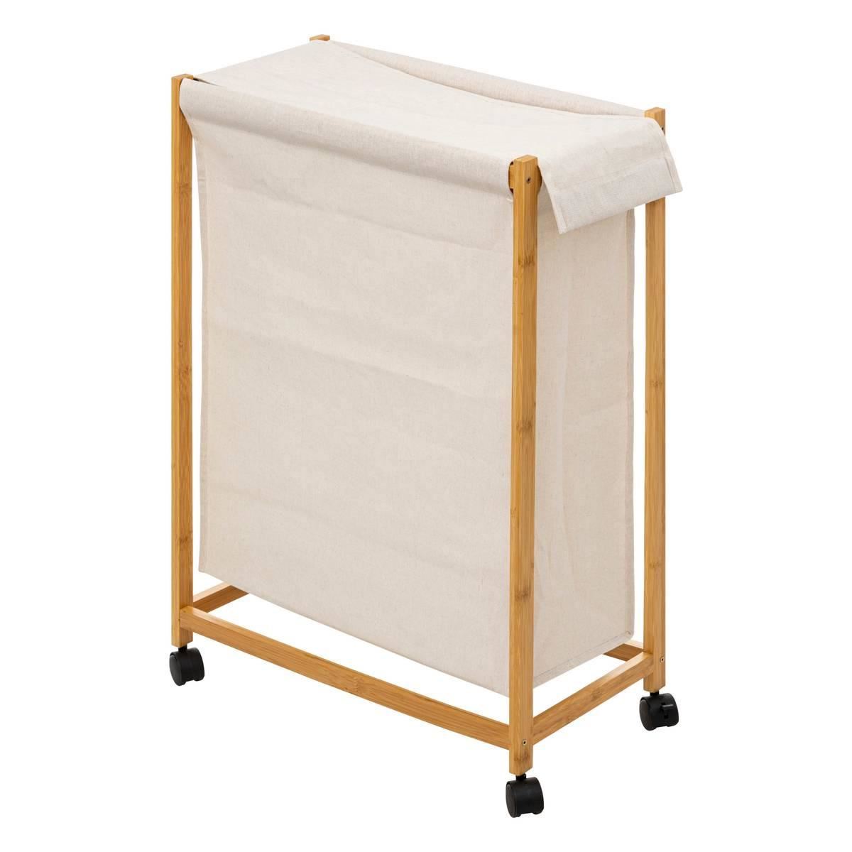 5Five Bamboe Wasmand op wieltjes - 52 Liter - 55 x 28 x 80 cm - Beige