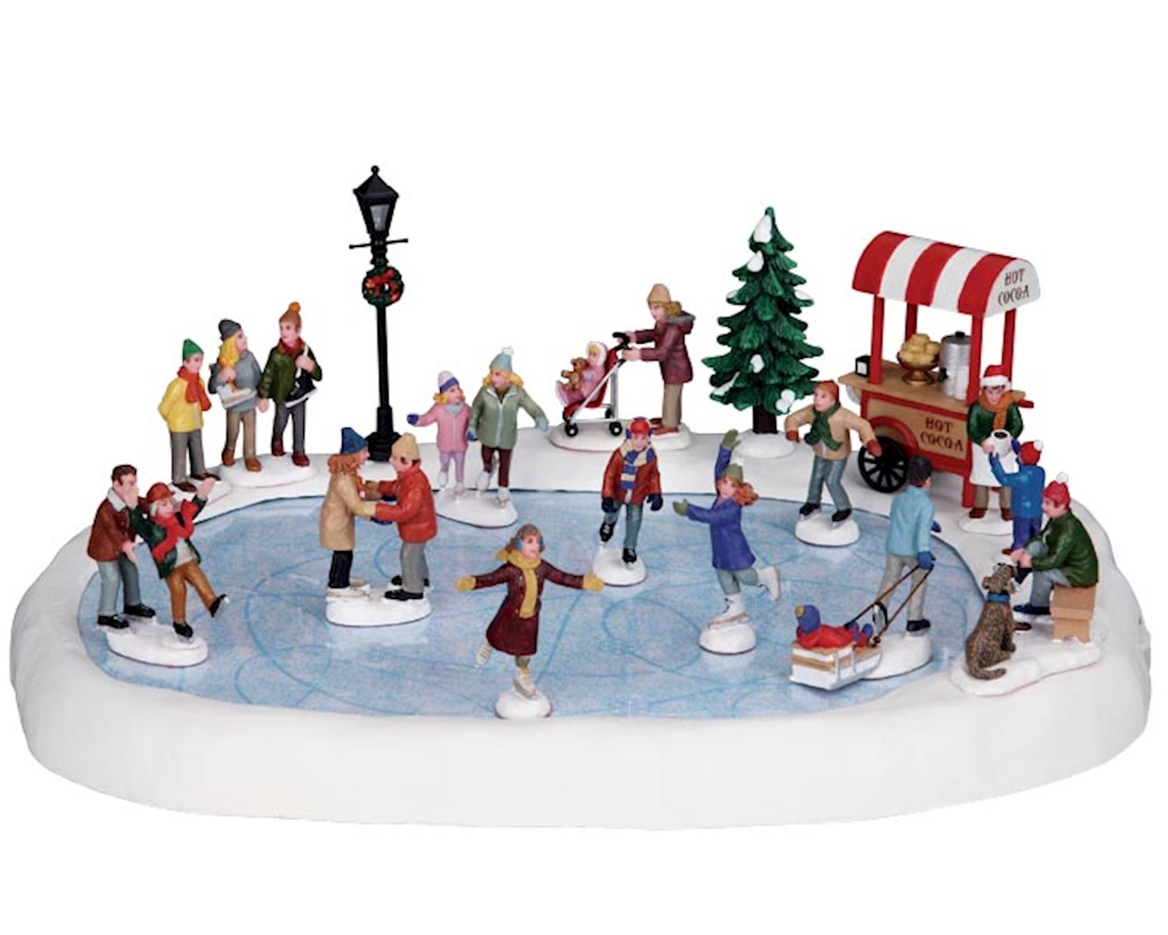 Lemax - 'Village Skating Pond With Sound' - Set van 18 stuks - Attractie met muziek/geluid - Inclusief adapter