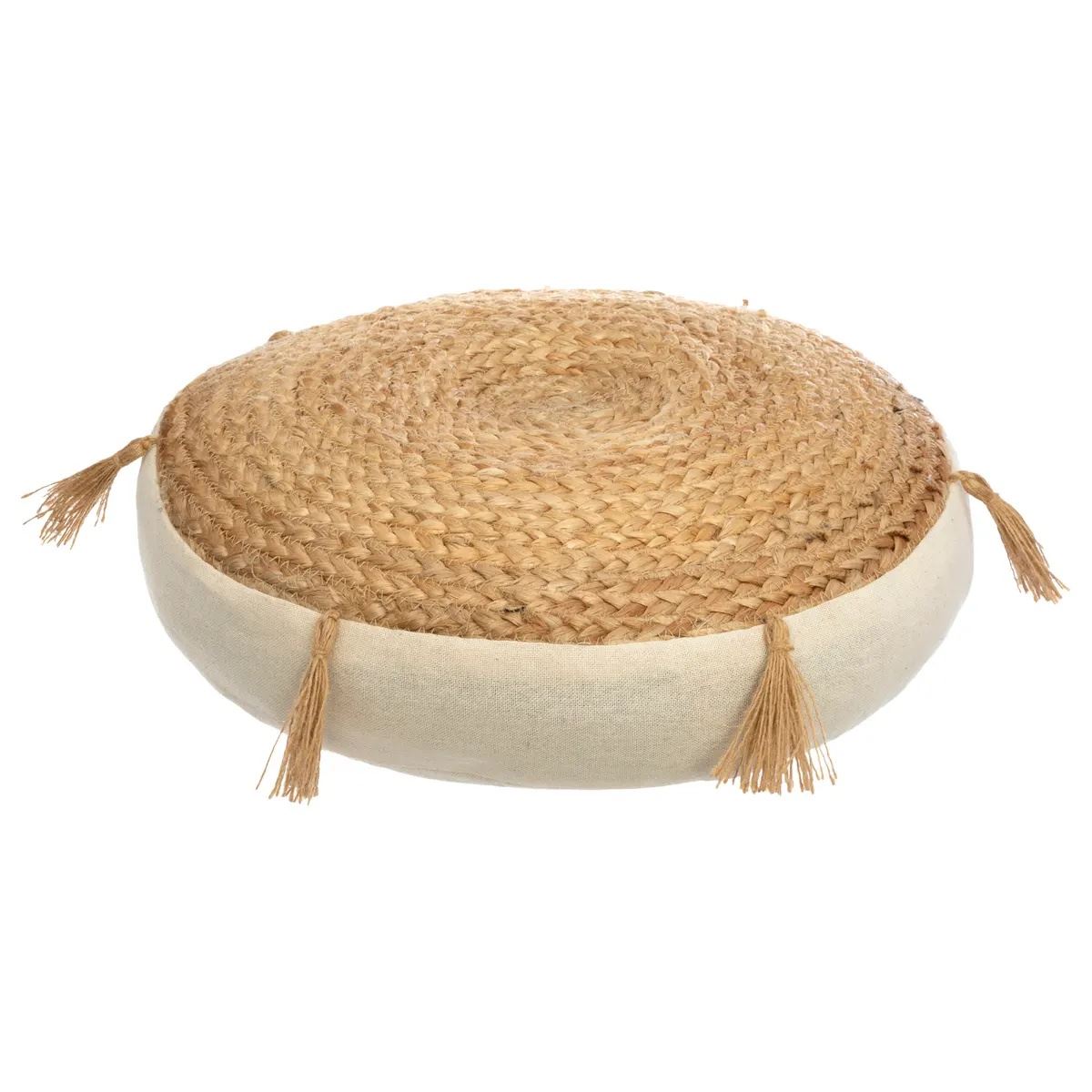 Atmosphera Ritual vloerkussen - Gerecycled Jute - Beige Motief - Extra Dikte - Diameter 38 x h8 cm afbeelding
