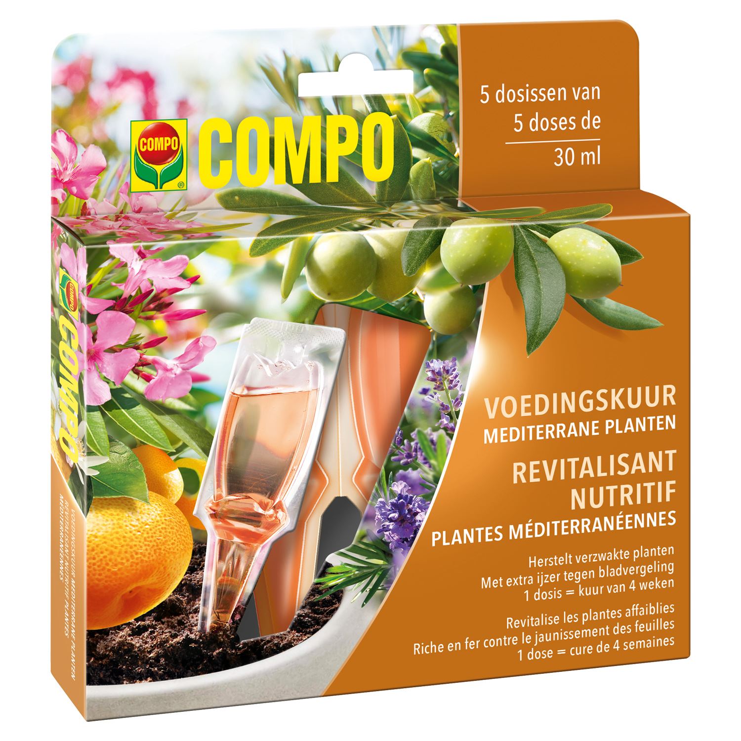 COMPO Voedingskuur Mediterrane Planten - 5 x 30 ml - Voorkomt geelkleuren - Ideaal voor overwintering afbeelding