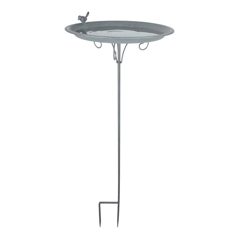 Esschert Design grey Metal vogelbad op pin - LxBxH: 35,1x35,1x106cm afbeelding