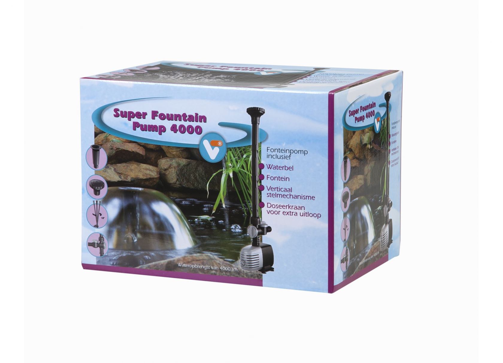 Velda VT Super Fountain Pump 4000 - fonteinpomp met waterbel en fonteinkop afbeelding