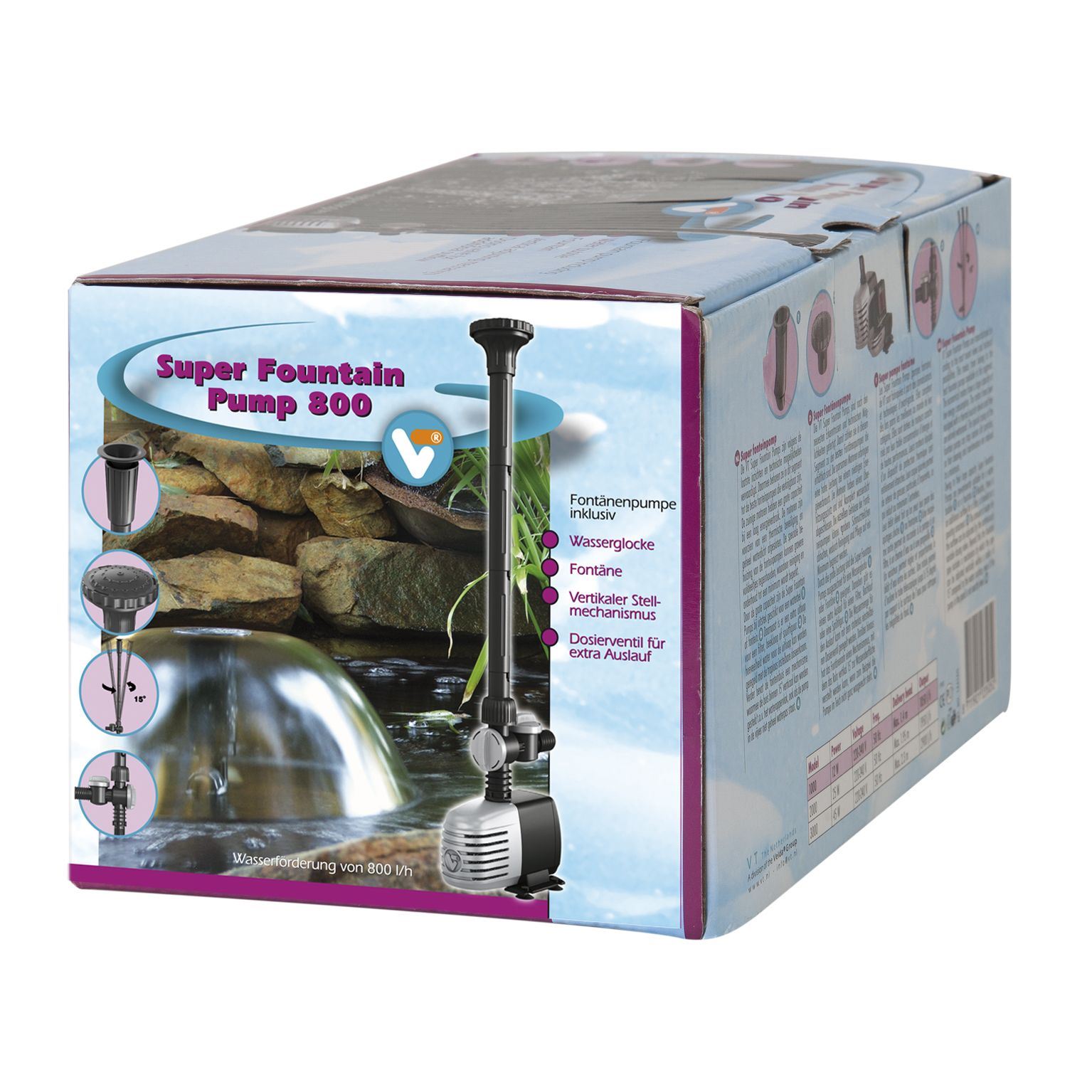 VT Super Fountain Pump 800 - fonteinpomp met waterbel en fonteinkop afbeelding