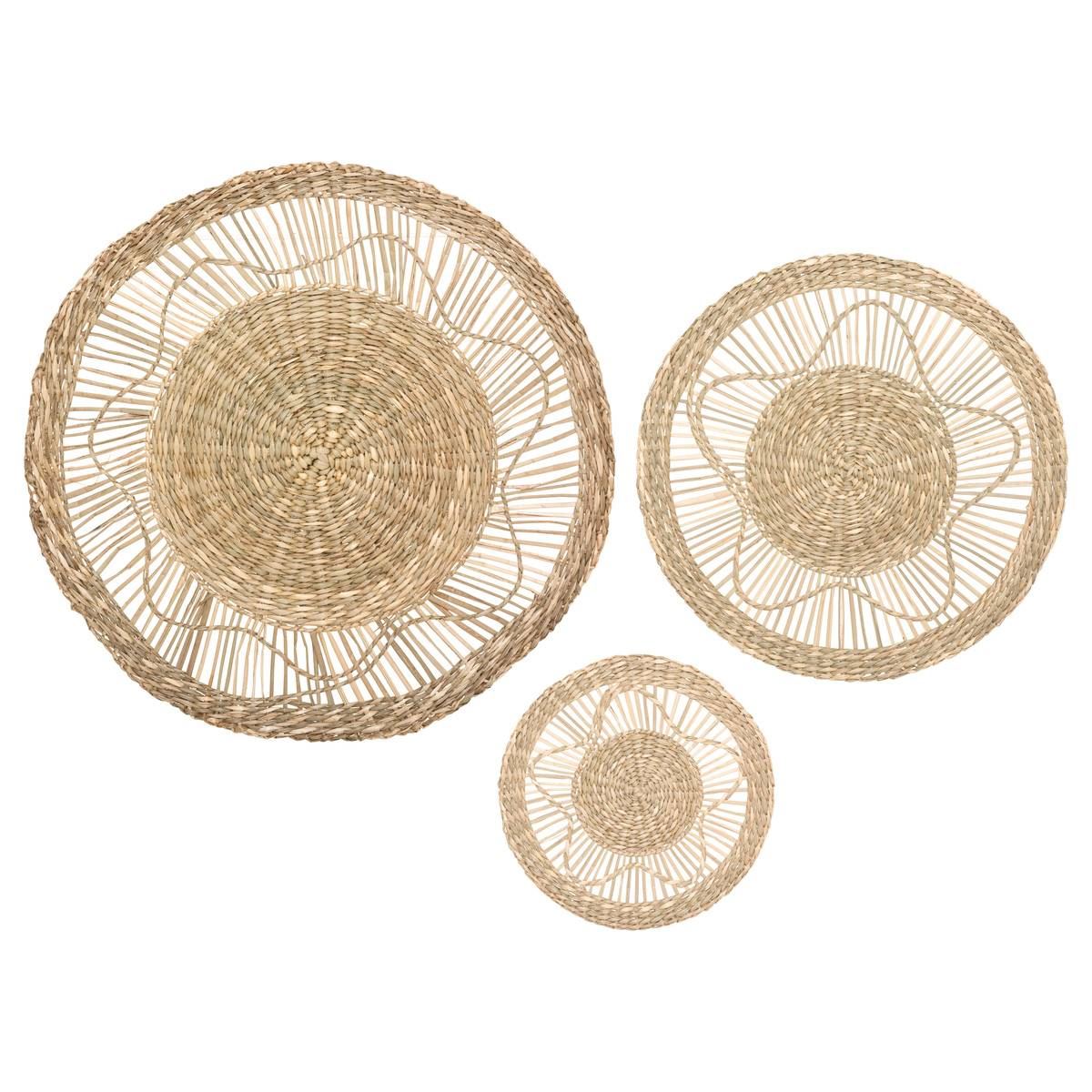 Atmosphera set van 3 Muurdecoraties van Riet - Beige Lin afbeelding
