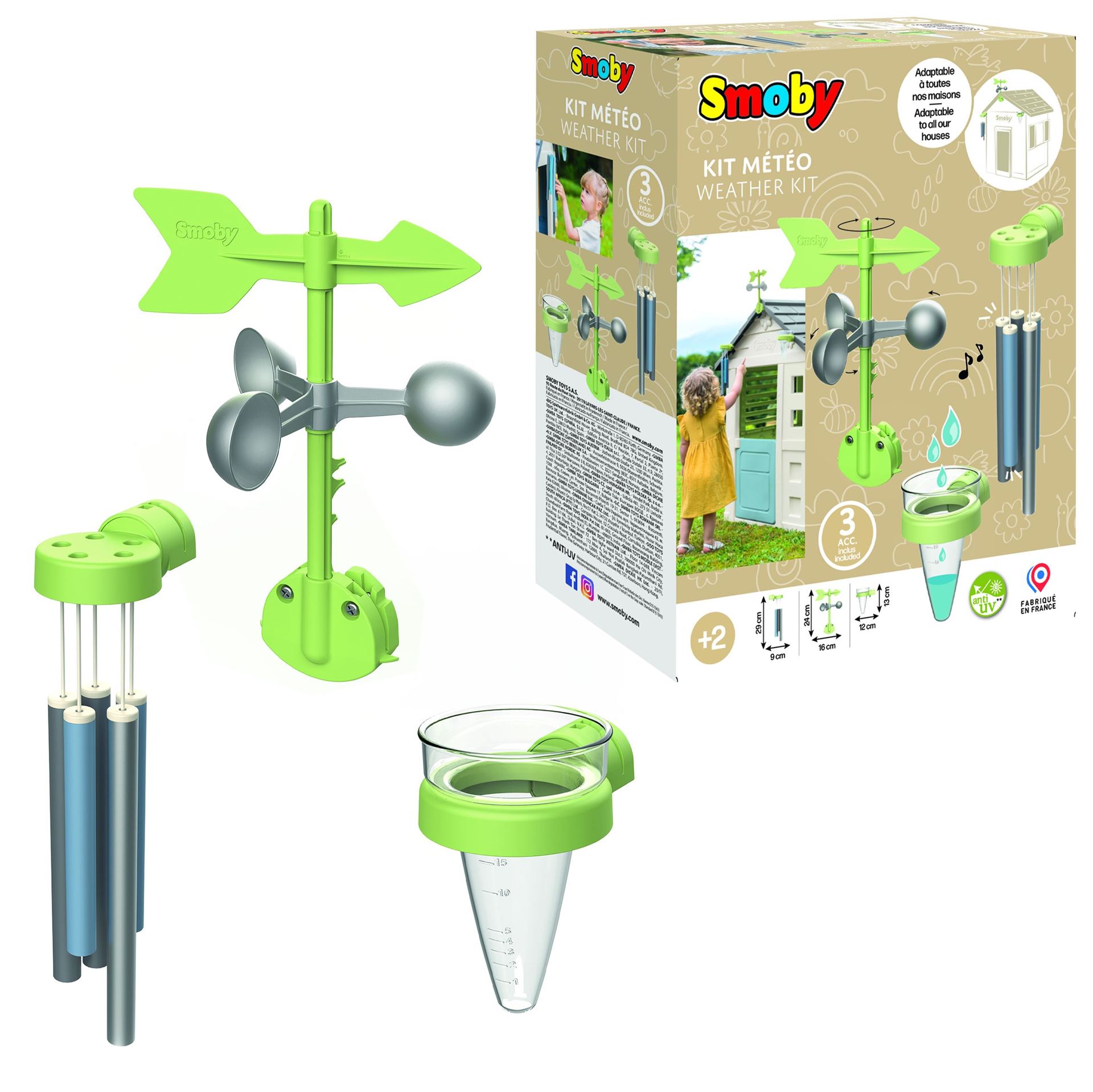 Smoby Weerset - Educatieve Weerkit - Inclusief Windwijzer, Regenmeter & Thermometer - Buitenspeelgoed
