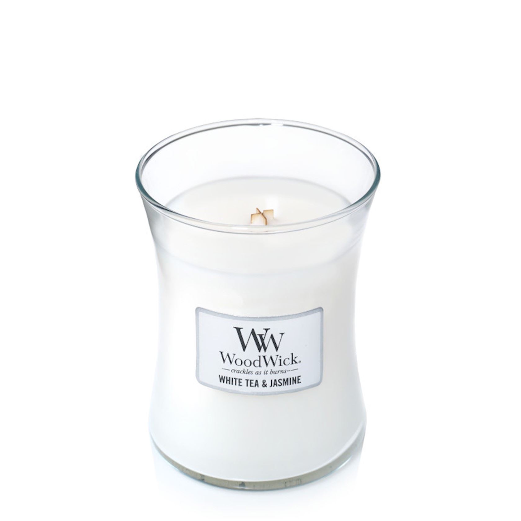 WoodWick geurkaars - Medium Hourglass - White Tea&Jasmine afbeelding
