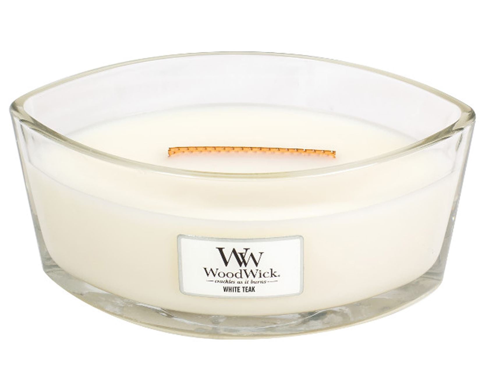 WoodWick geurkaars - Ellipse HearthWick Flame - White Teak