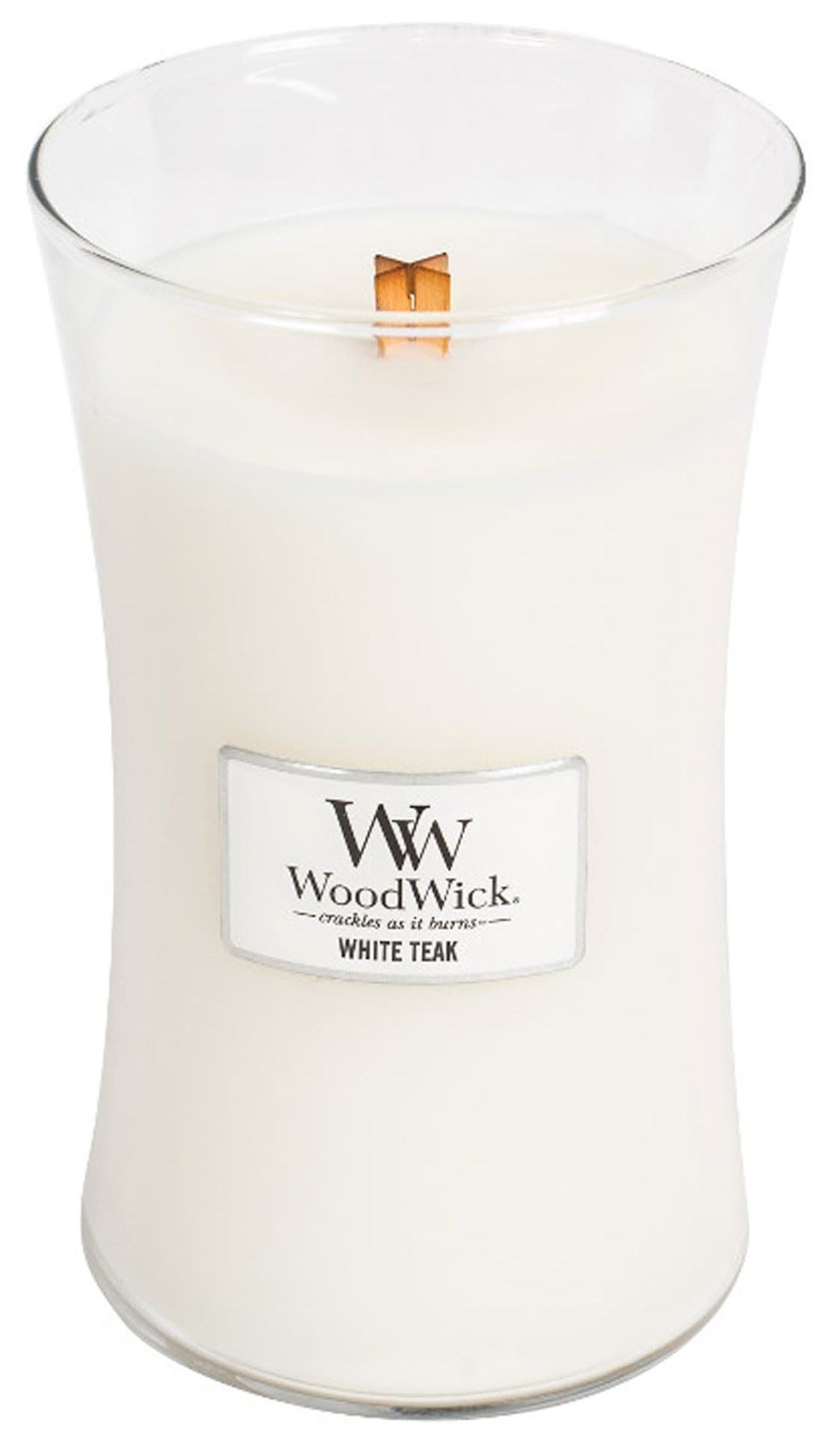 WoodWick geurkaars - Large Hourglass - White Teak afbeelding