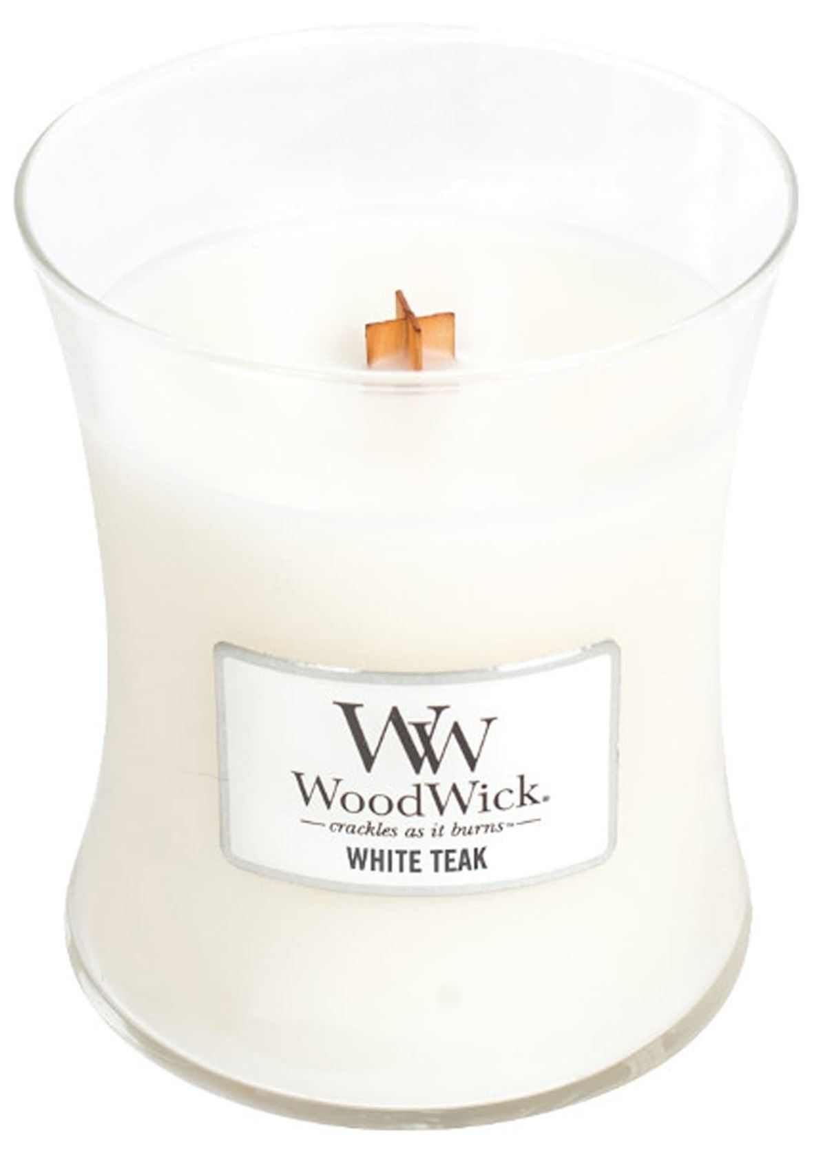 WoodWick geurkaars - Medium Hourglass - White Teak