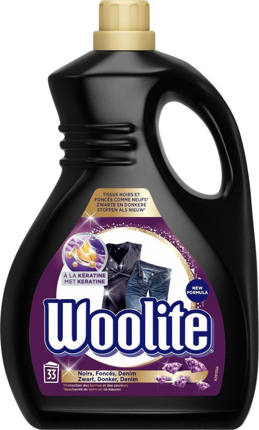 Woolite - vloeibaar wasmiddel 2L - 33 wasbeurten - Zwart, Donker Keratine