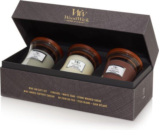 WoodWick geurkaars - Deluxe Giftset - Woody - Set van 3 mini candles afbeelding