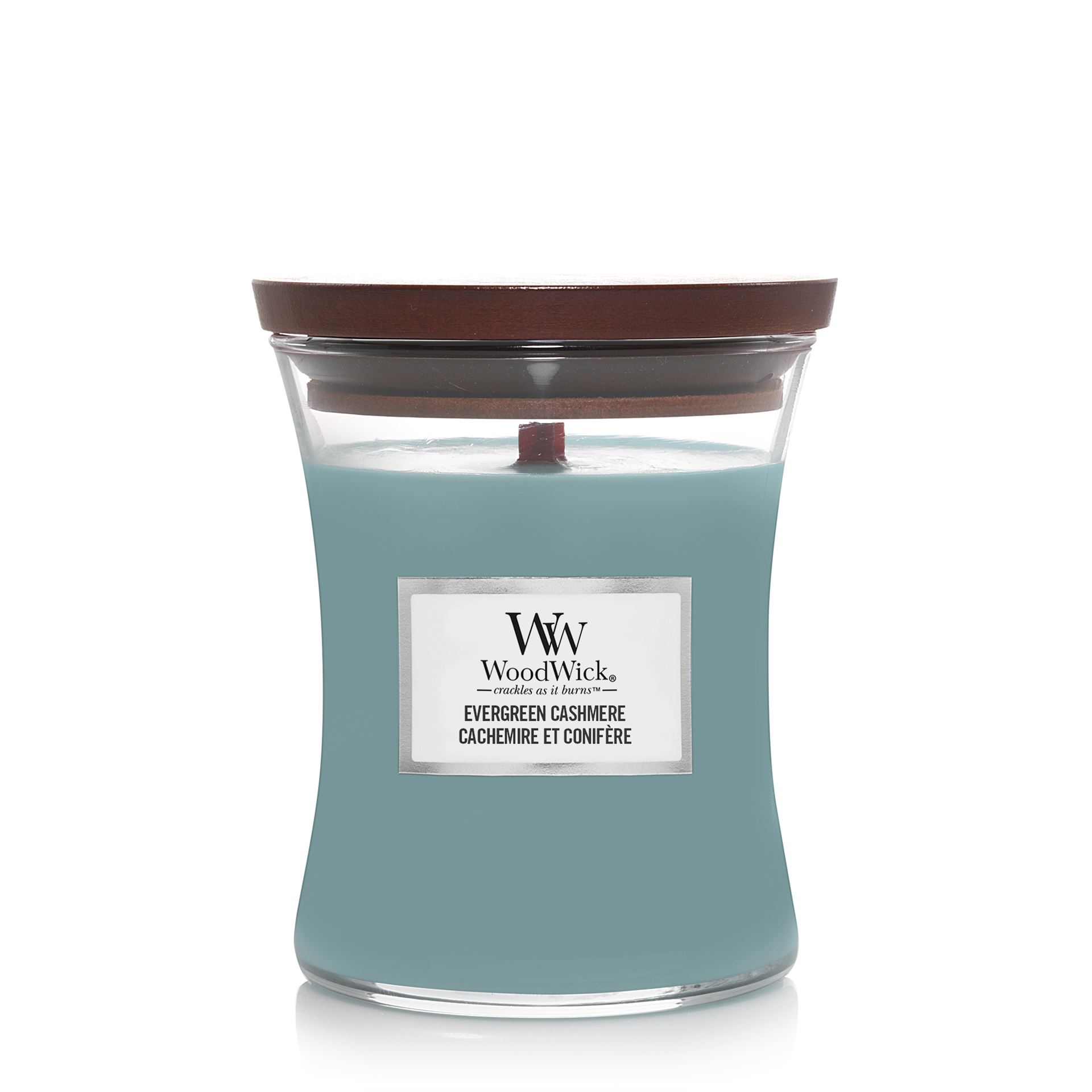 WoodWick geurkaars - Medium Hourglass - Evergreen Cashmere