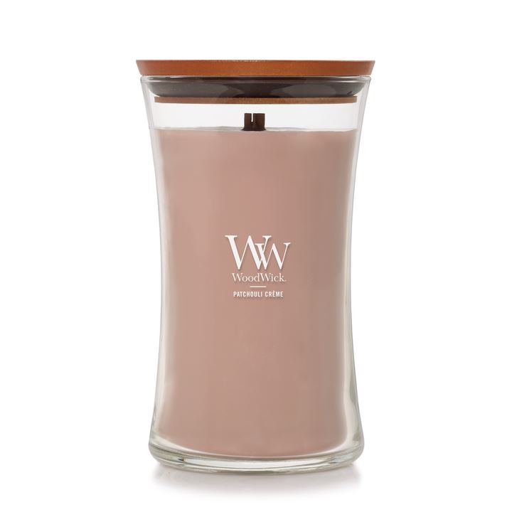 WoodWick geurkaars - Large Hourglass - Patchouli Crème