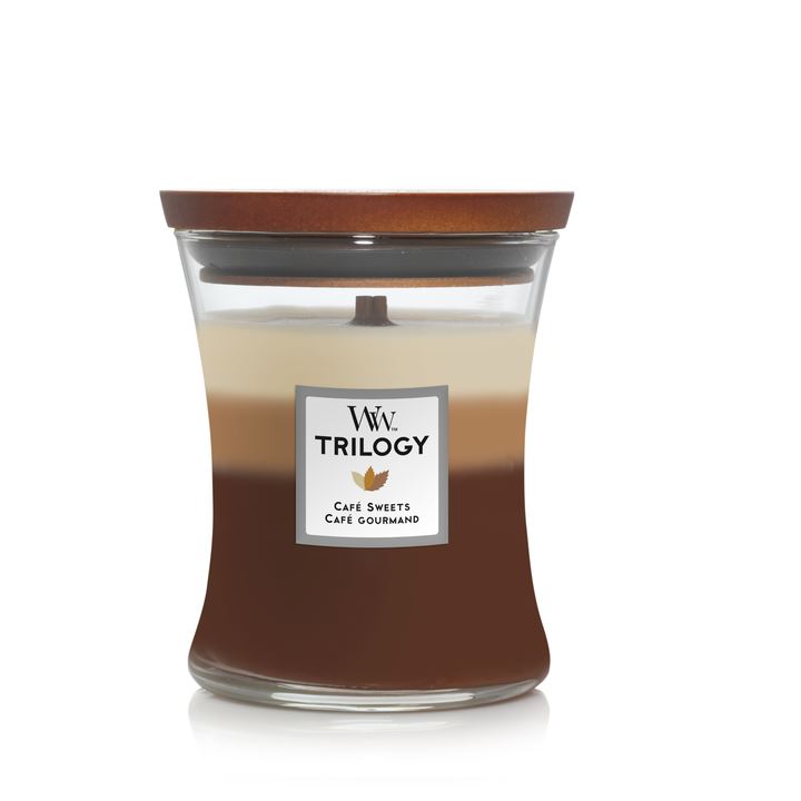 WoodWick geurkaars - Medium Hourglass Trilogy - Café Sweets afbeelding