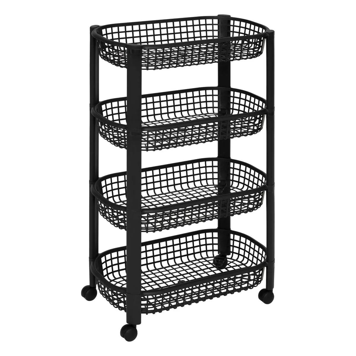 5Five Keuken/badkamer trolley– 4-laags – L46xB25xH79 cm – Zwart – Kunststof – Opvouwbaar met wielen afbeelding