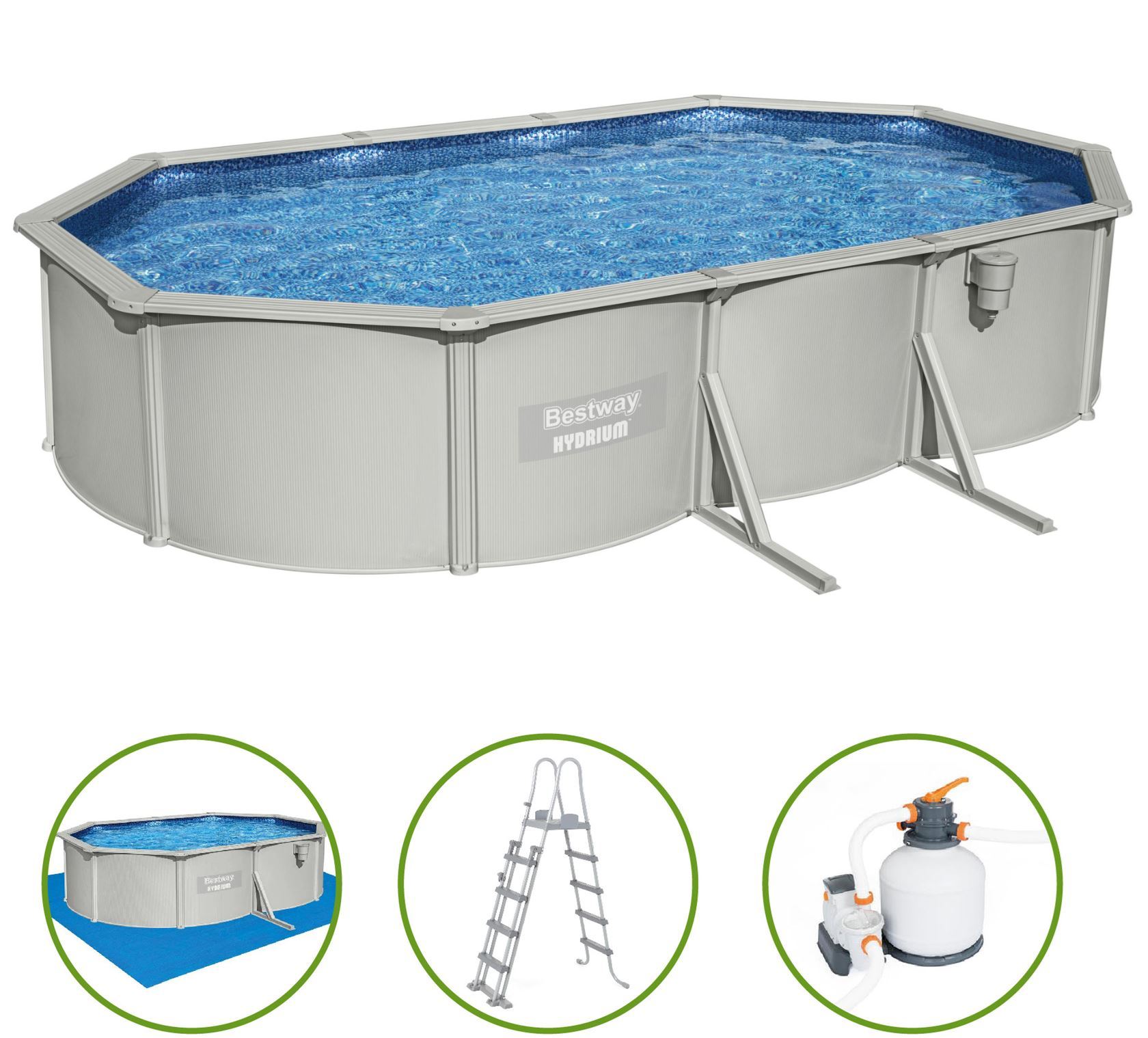 Bestway Hydrium opbouwzwembad - ovaal - L610 x B360 x H120 cm